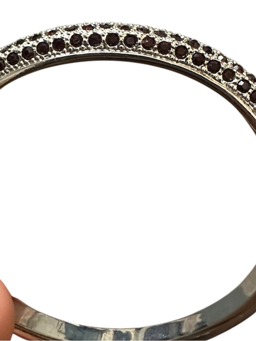 Silver Bangle Bracelet and ring with Deep purple Crystal Accents
